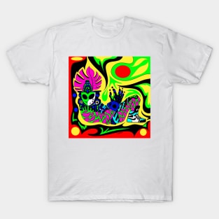 mayan alien mask in air shoes floral clothing style in mexican ecopop wall art T-Shirt